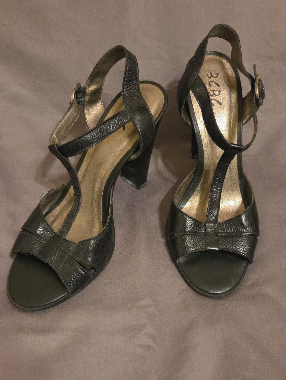 BCBG Black T-Strap Peep-Toe High Heel Sandals